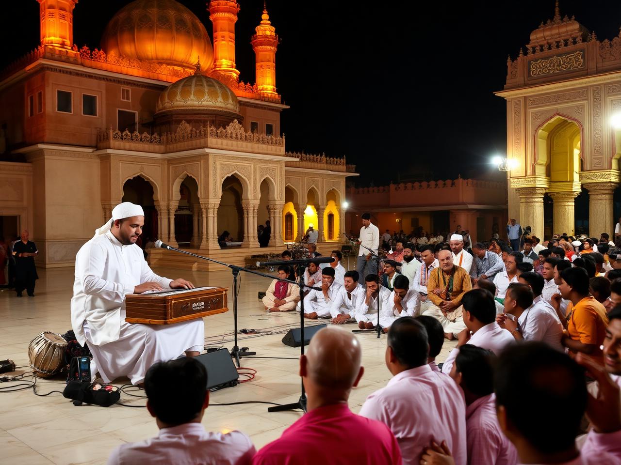 Qawwali musicians at Ajmer Sharif Dargah at night